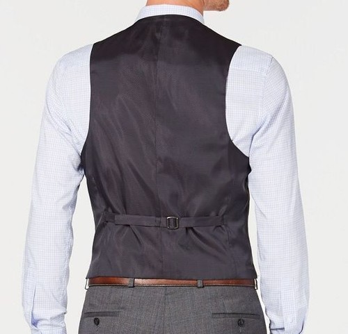 Michael Kors Men's Gray Check Wool Classic Fit Suit Waistcoat Vest 44L - Picture 2 of 4