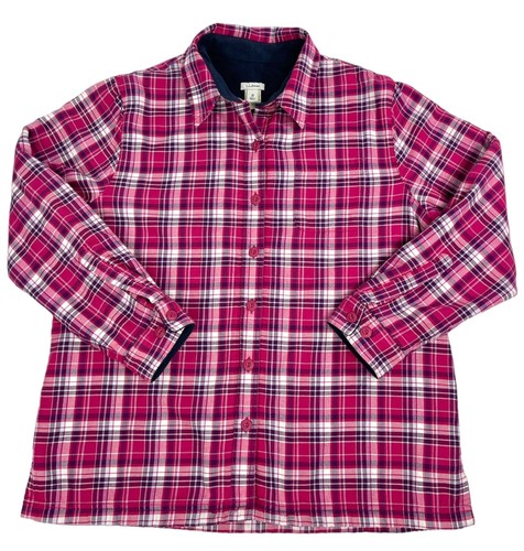 L.L. Bean Women’s Pink Plaid Fleece Lined Shirt Jacket Shacket Medium Petite - 第 1/23 張圖片