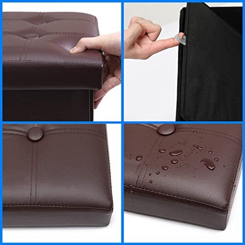 Otomana de Almacenamiento, Taburete de Pie Plegable con Asiento Acolchado de Espuma Más Gruesa Pequeño Marrón - Imagen 5 de 6