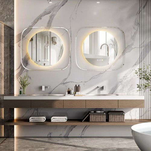 Modern LED Bathroom Mirror w/ Backlit Clear Glass Frame Defog Dimmable Touch HD - Picture 7 of 17