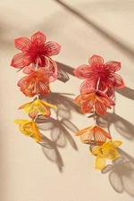 NWT Anthropologie Sunset Painted Floral Drop Earrings Pink /SRP $54