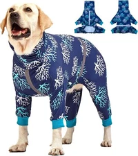 LovinPet Dog Pajamas Double-Knit Long Sleeve Anti-Lick All-Season for Large Dogs
