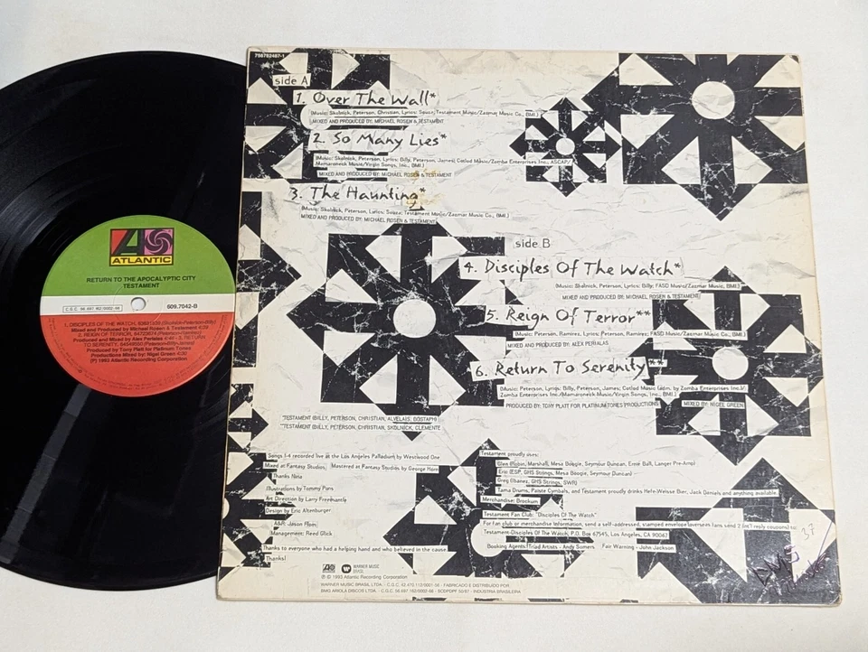 Testament - Return To The Apocalyptic City BRAZIL 12" EP 1st Press 1993 Atlantic - Image 2 of 3