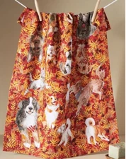 Anthropologie Dogs in Leaves 100% Cotton 28x21” Dish Towel Fall Pet Lover Autumn
