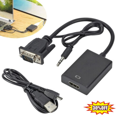 VGA To HDMI Converter 1080P HD Adapter With Audio Cable For HDTV PC Lap DE