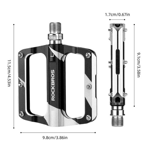 ROCKBROS MTB Pedals Road Bike Aluminum Alloy Bicycle Flat Pedals Bearing 9/16" - Picture 8 of 20