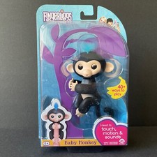 WowWee Fingerlings Baby Monkey Finn Black w/Blue Hair Motion & Sound New H