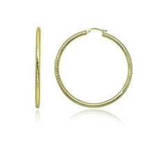 3x50mm Diamond-Cut Round Click-Top Gold Plated 925 Silver Large Hoop Earrings