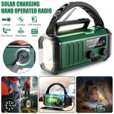 Hand Crank Dynamo Wind Up Solar Portable AM FM Radio USB Charger Torch Light UK