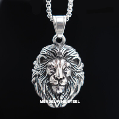 #ad MENDEL Cool Mens Stainless Steel Lion King Head Pendant Necklace Silver For Men $12.99