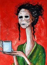 ACEO ORIGINAL COLLECTIBLE ECCENTRIC woman portrait Painting MINIATURE ART