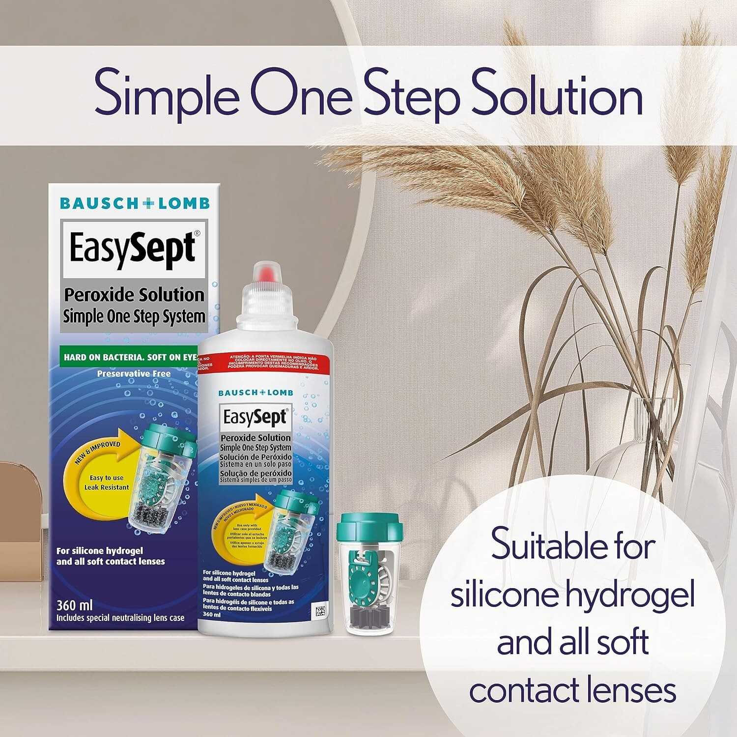 EasySept Hydrogen Peroxide Contact Lens Solution 3x 360 ml for