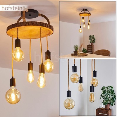 Flur Leuchten Holz/Hanfseil Wohn Schlaf Zimmer Beleuchtung Vintage