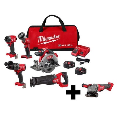 Milwaukee Cordless 5-Tool Combo Kit 18V Li-Ion Brushless w/ 4-1/2'' - 5'' Grinder