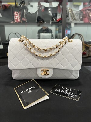【希少】CHANEL シャネル ハンドバッグ レザー パールホワイト Chanel White 24k Gold Plated Hardware Lambskin Double Flap Classic