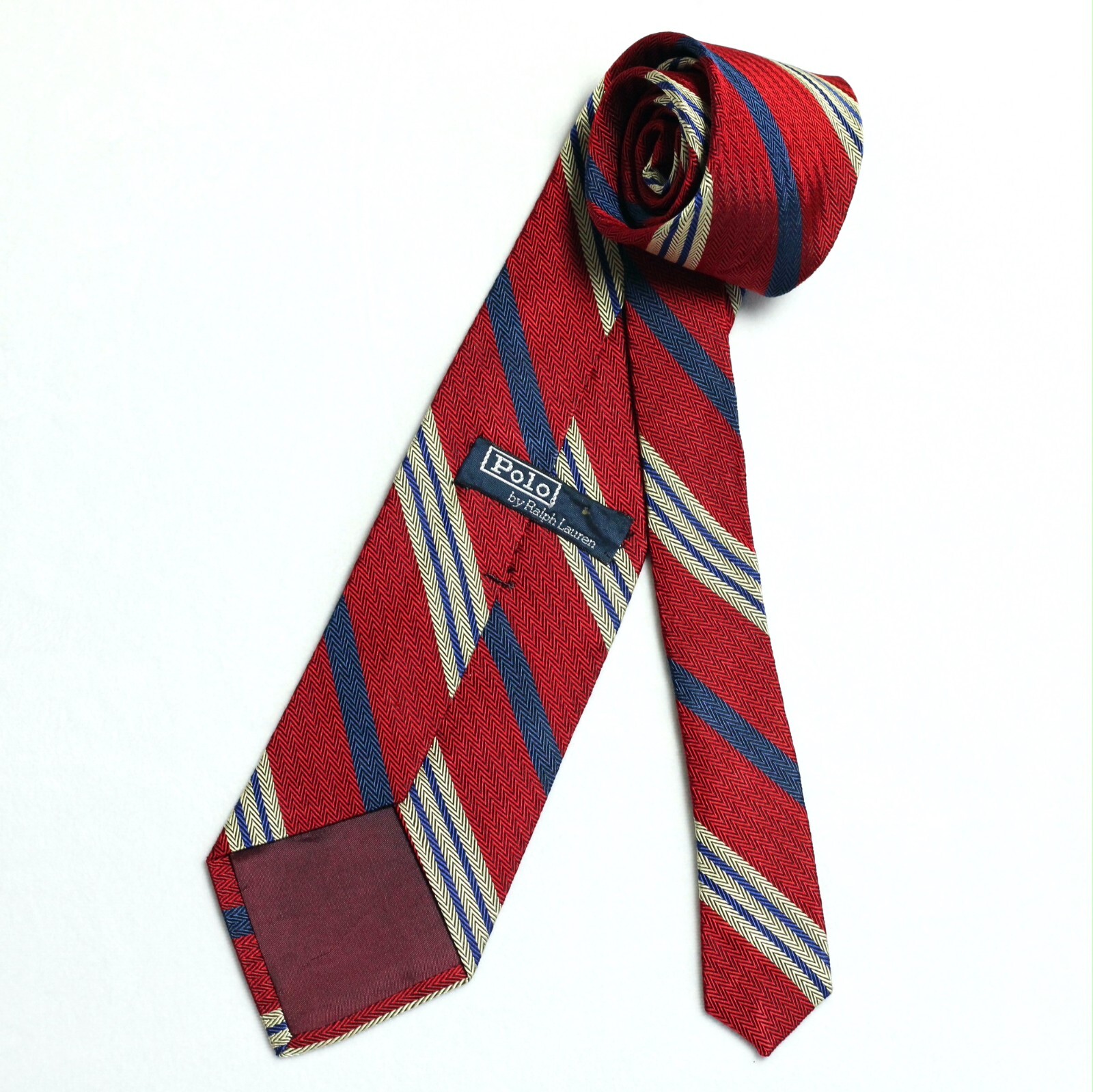 Polo Ralph Lauren USA Red, Blue & White Woven Zig Zag Stripe Silk