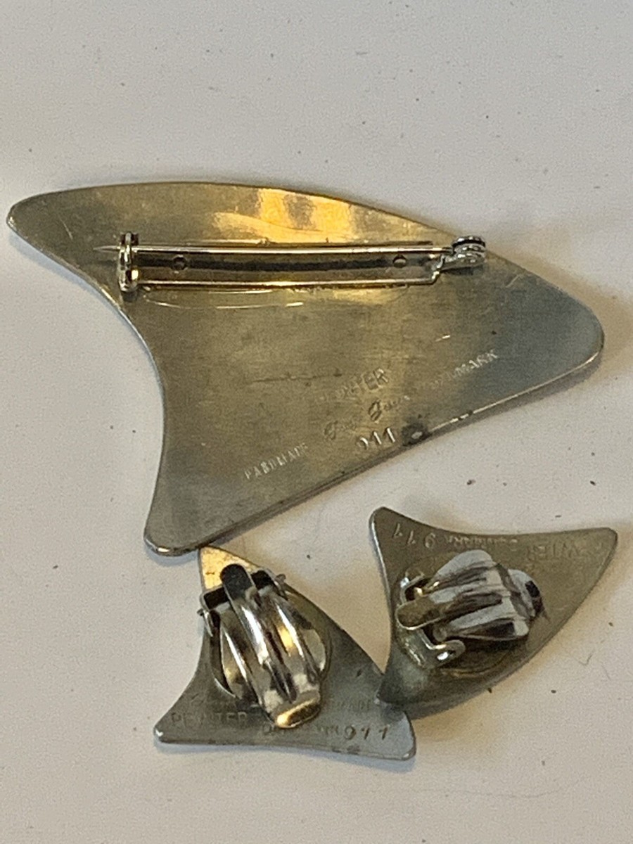Broche Moderne JJ Vejle Jorgen Jensen En étain - Modèle 986, Couleur Argenté, Occasion Bel état