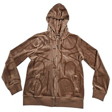 Calvin Klein Hoodie Women's Small Brown Full Zip Spellout Velvet Velour Soft