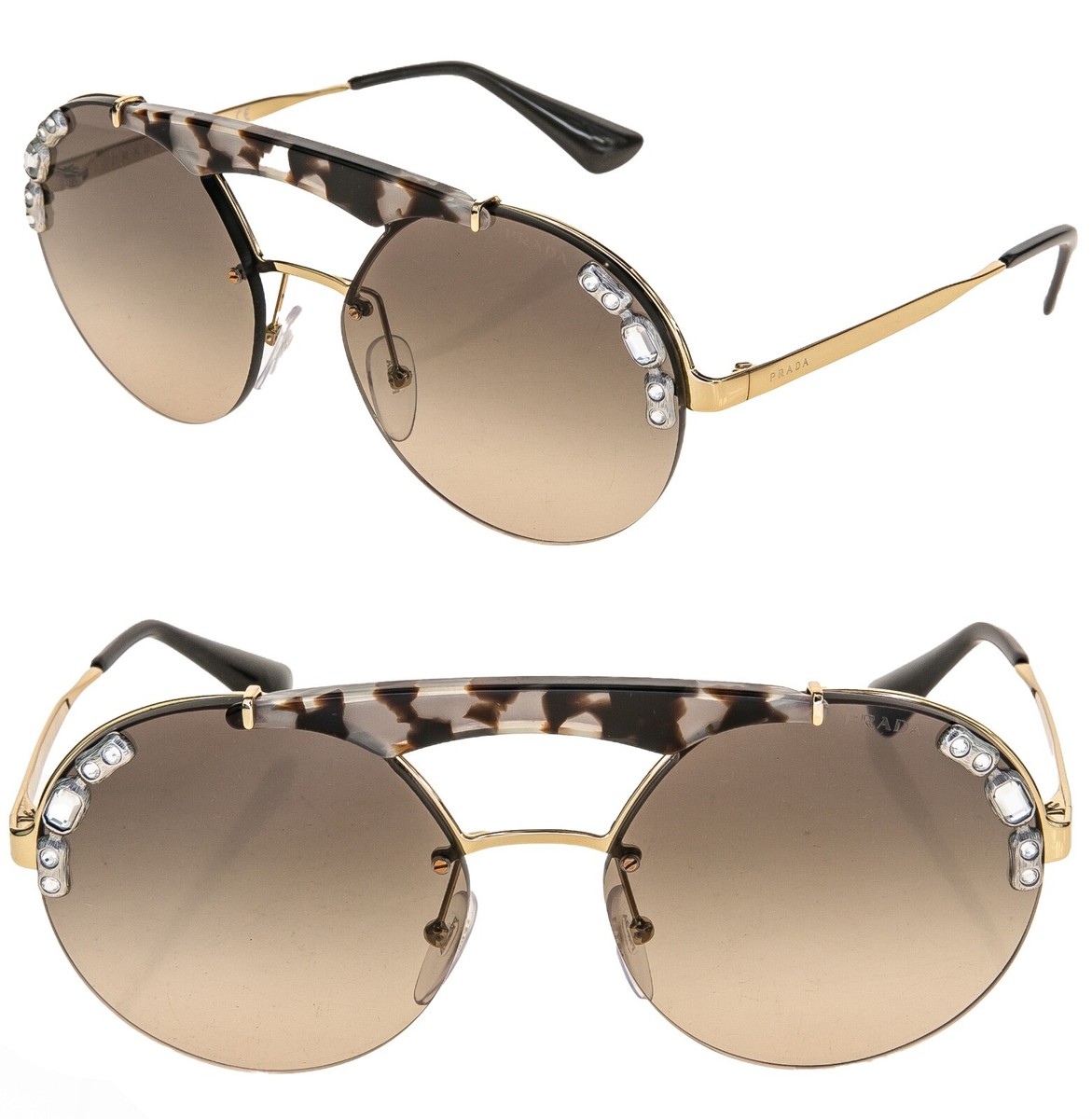 PRADA ORNATE Crystal Jewel Stud Sunglasses 52U Brown PR52US Snoop