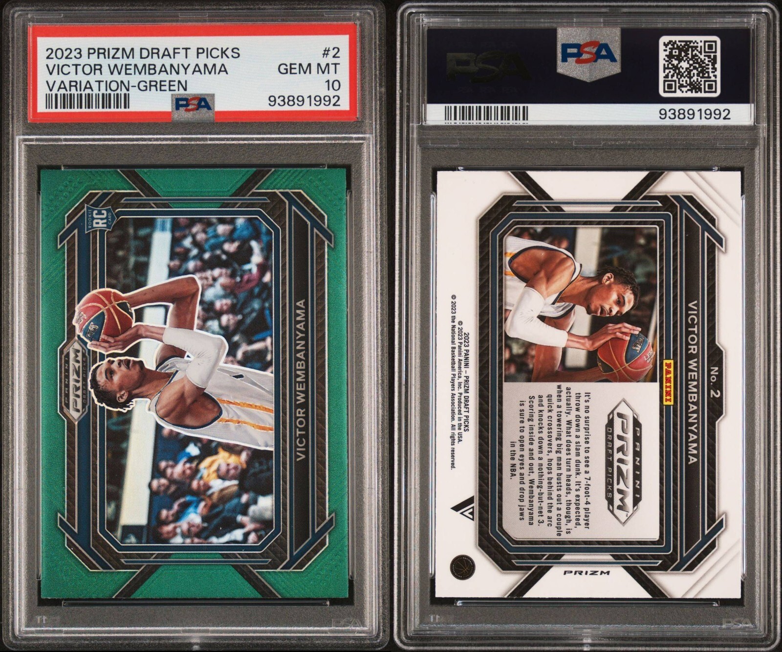 2023-24 Panini Draft Picks - Green Prizm #2 Victor Wembanyama (RC) - PSA 10