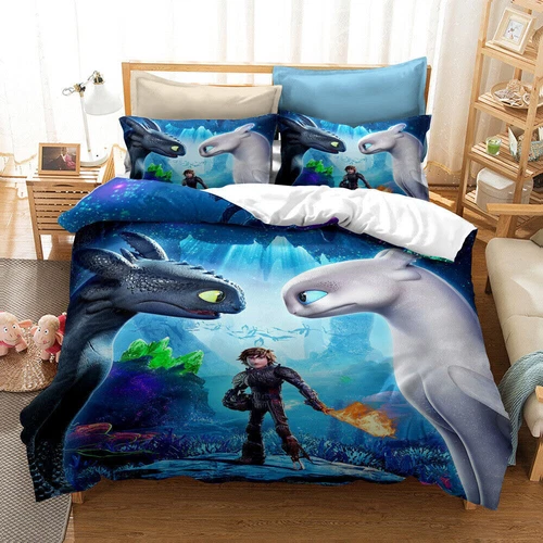 Juego de funda nórdica 3D How To Train Your Dragon funda de almohada Single Double DE - Imagen 11 de 17