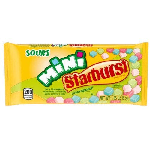 918229 1 X 52g PACKET STARBURST SOURS MINI FRUIT CHEWS CANDY - Picture 1 of 2