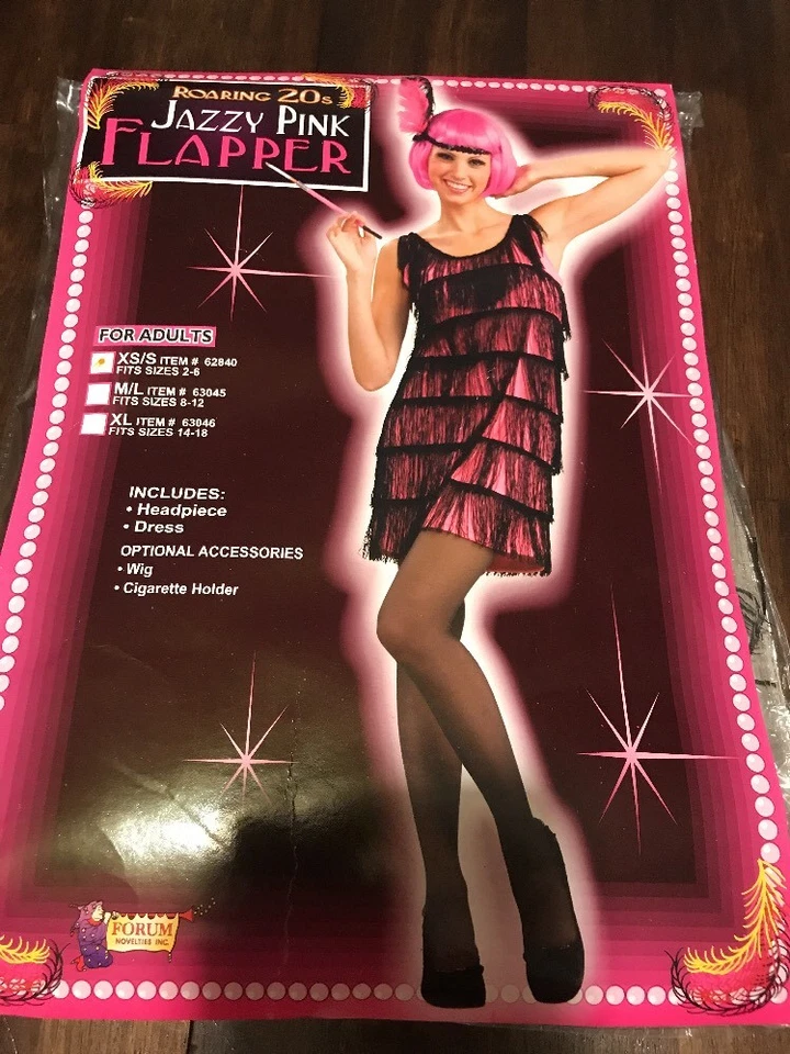 Disfraz Roaring años 20 jazz rosa aleta mujer XS/S se ajusta a tallas (2-6) Foto 2 de 4