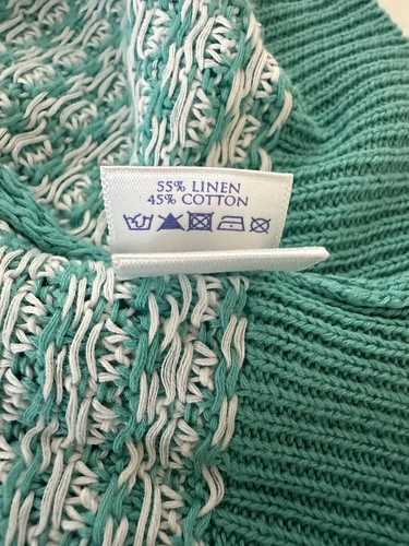 Brora Green White Cotton Linen Net Open Knit Boat Neck Slouchy Jumper UK 8 10 - Picture 13 of 14