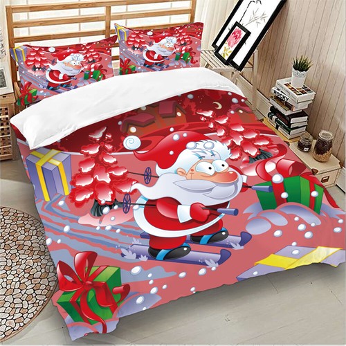 Red Santa Claus Quilt Doona Duvet Cover Set Single/Double/Queen/King Pillowcase - Picture 5 of 12