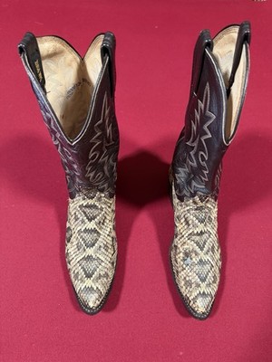 Dan Post Men s Vintage Leather Snakeskin Brown Cowboy Boots Size 9.5D styleS6580