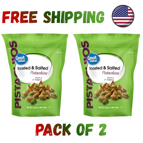 (2 pack ) Great Value Roasted & Salted Pistachios, 16 oz Resealable Bag ...