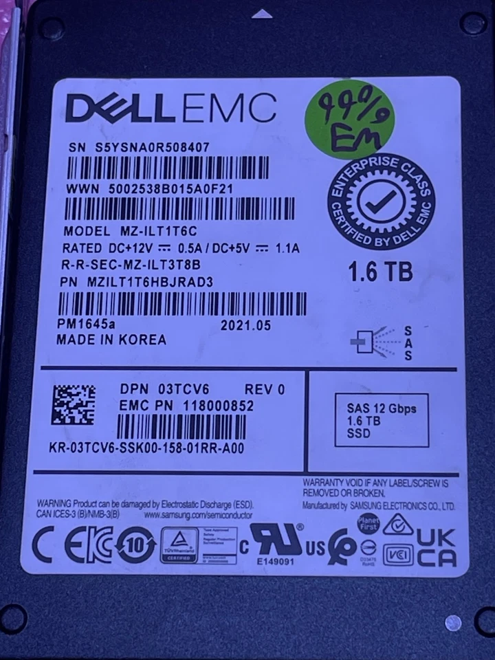Strong-IT Dell 3TCV6 1.6TB SAS 12G SFF MU SSD (99% Life Remaining) - Image 3 of 3