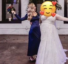 Custom Navy Blue Satin Long Sleeve Formal / Bridesmaid Dress