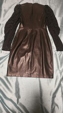 Express Black Faux Leather Lace Lined Square Neck Long Sleeve Sheath Dress S