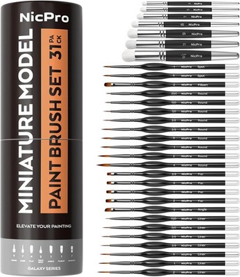 Nicpro Miniature Paint Brushes Drybrush - 31PCS Model 31 PCS, Black 