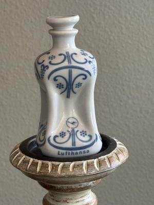 Vintage~ Lufthansa Bommerlunder~Miniature Bottle~Blue & White~ Airline Bottle~
