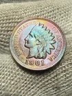1901 Indian Head Cent Penny, Lustrous Choice AU+ Red Hue High Grade Toned