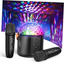 Karaoke Machine with Disco LED Lights for Adults Kids, Portable Bluetooth Black