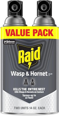 Raid Wasp & Hornet Killer Spray 14oz 2 Pack Bug Insect Nest Destroyer Outdoor