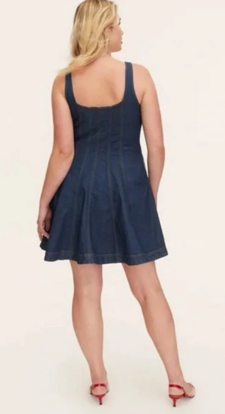 Mini abito donna Kate Spade x Target con cuciture in denim taglia 8 blu scuro nuovo senza etichette!