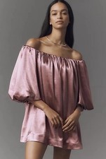 Mare Mare Off-The-Shoulder Puff-Sleeve Shine Mini Dress Pink XL – NWT