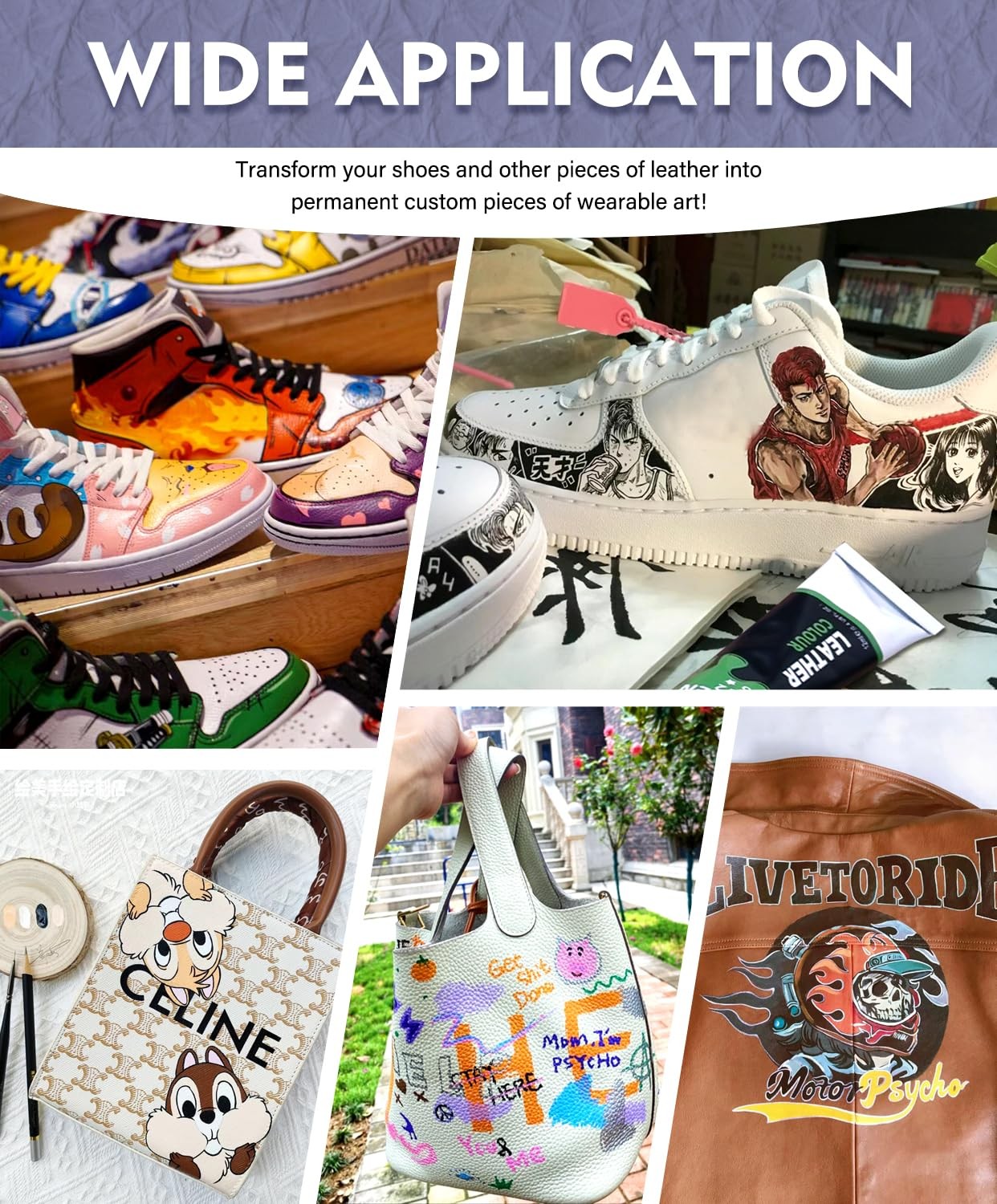 Colorful Acrylic Leather Paint for Shoe Painting- 12 Colors Leather Paint for