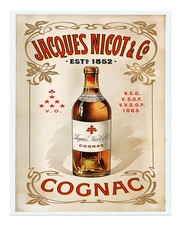 Vintage Cognac Wandkunst Jacques Nicot & Co Cognac Flaschen Wandkunst