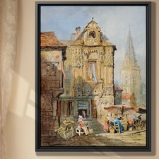 Watercolor City Canvas Print Vintage Wall Art Rustic Decor Townhouse Artwork