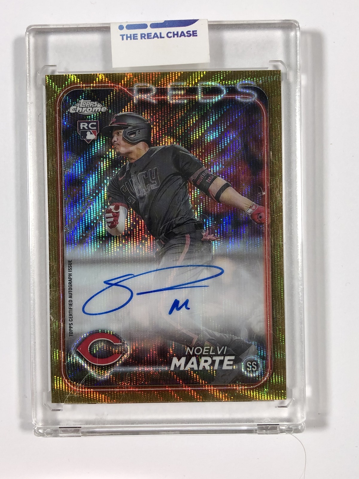 2024 Topps Chrome #RA-NM Noelvi Marte Rookie Autographs Gold Wave Ref 40/50 AB