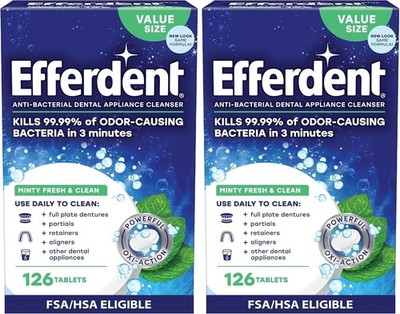 Efferdent Retainer & Denture Cleaning Tablets, Minty Fresh, 126 Ct (Pack of 2)