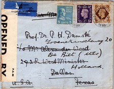 GREAT BRITAIN 1940s WWII DUAL CENSORED AIRMAIL COVER ADDR USA & RETURNED HOLLAND