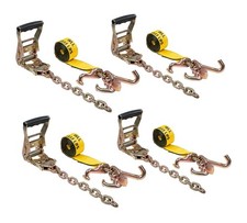 4 Pack 2 Chain Ratchet Straps W Rtj Tie Down Roll Back Tow Truck Car Hauler