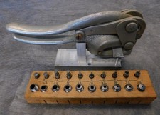 Roper Whitney No. 5 Hand Punch w/ 10 Punches / Dies & Aux. Stand   Vintage Tool