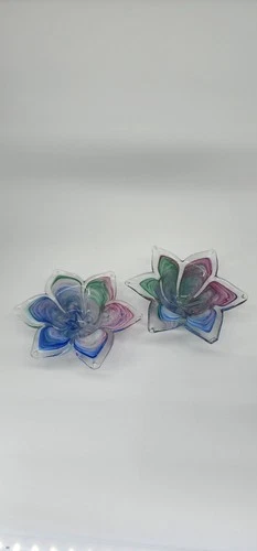 Vintage Murano-style Art Glass Flower Dishes (2) with Pastel Swirls